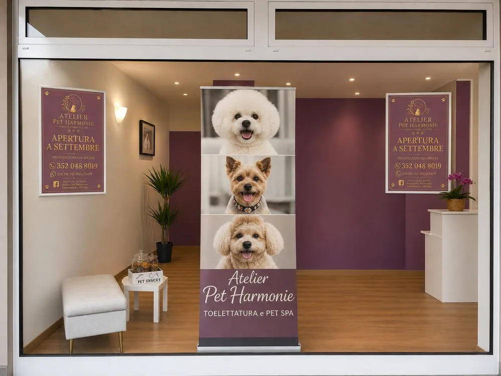 La vetrina di Atelier Pet Harmonie in via Milano a Paullo